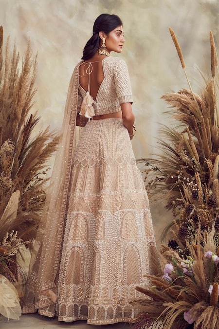 Shop Niamh By Kriti Gold Organza And Net Pearls, Sequin & Crystal Beads Embroidered Bridal Lehenga Set at Aza Fashions Shop_Niamh By Kriti_Gold Organza And Net Pearls, Sequin & Crystal Beads Embroidered Bridal Lehenga Set _at_Aza_Fashions