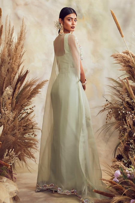 Niamh By Kriti Embroidered Cape & Draped Skirt Set 