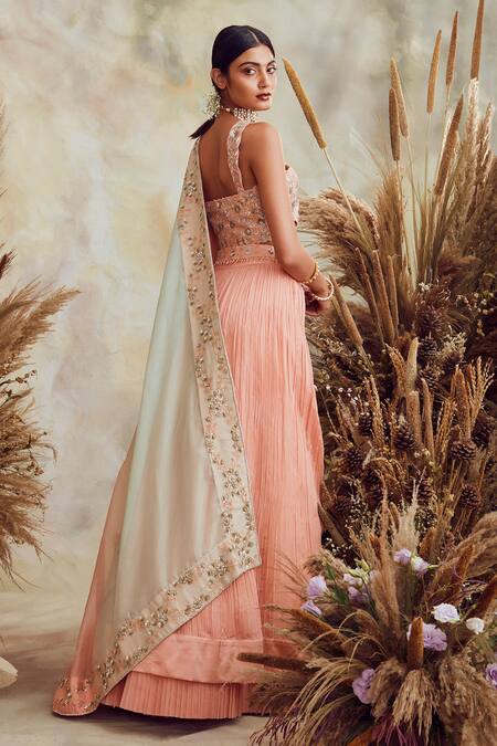 Nirmal Creations Best & Pure Hand Embroidered Organza Peach Designer Bridal  Lehenga - Nirmal Creations | Nirmal Creations