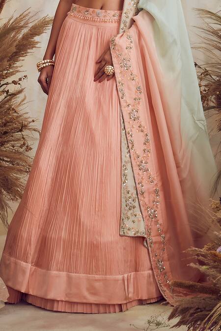Shop Niamh By Kriti Peach Georgette And Organza Cutdana, Sequin & Embroidered Bridal Lehenga Set Online at Aza Fashions Shop_Niamh By Kriti_Peach Georgette And Organza Cutdana, Sequin & Embroidered Bridal Lehenga Set _Online_at_Aza_Fashions