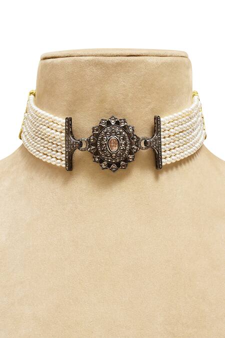 The Alchemy Studio_White Uncut Diamond Beaded Choker _Online_at_Aza_Fashions