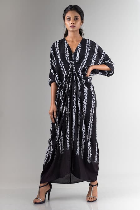 Nupur Kanoi Black Crepe V Neck Shibori Maxi Dress  