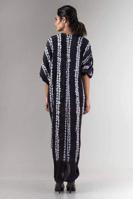 Shop Nupur Kanoi Black Crepe V Neck Shibori Maxi Dress at Aza Fashions Shop_Nupur Kanoi_Black Crepe V Neck Shibori Maxi Dress _at_Aza_Fashions