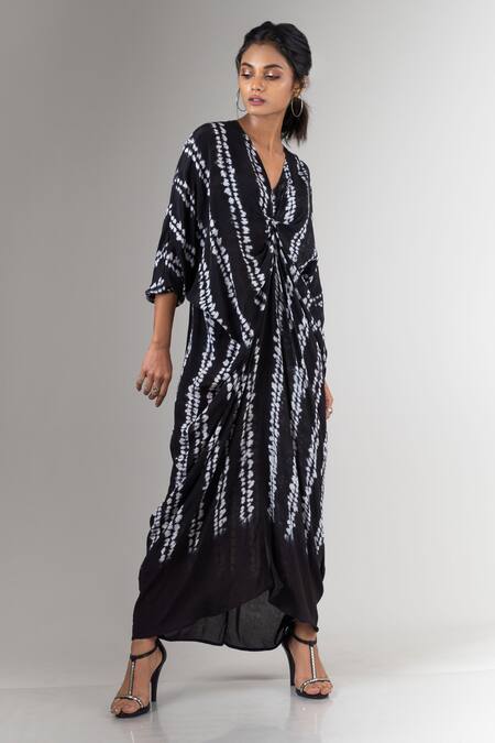 Nupur Kanoi Black Crepe V Neck Shibori Maxi Dress Online at Aza Fashions Nupur Kanoi_Black Crepe V Neck Shibori Maxi Dress _Online_at_Aza_Fashions