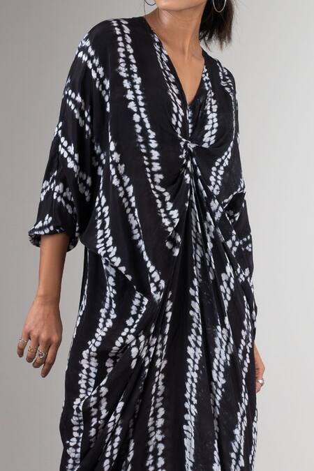 Shop Nupur Kanoi Black Crepe V Neck Shibori Maxi Dress Online at Aza Fashions Shop_Nupur Kanoi_Black Crepe V Neck Shibori Maxi Dress _Online_at_Aza_Fashions