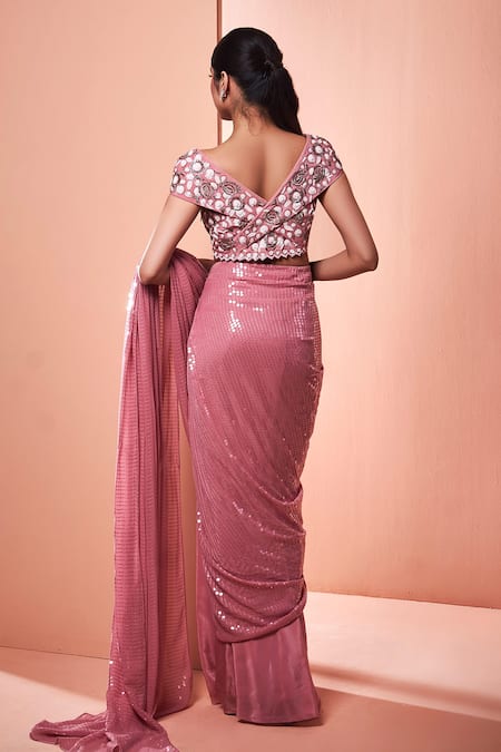 Niamh By Kriti Sequin Work Pre-Draped Saree With Blouse 