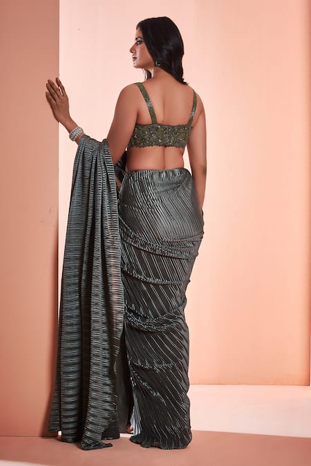 Niamh By Kriti Textured Pre-Draped Saree With Blouse 