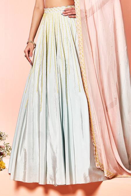 Niamh By Kriti_Blue Organza, Silk Crepe Bead Work, Pearl Work, Dabka Embroidered Lehenga Set _at_Aza_Fashions