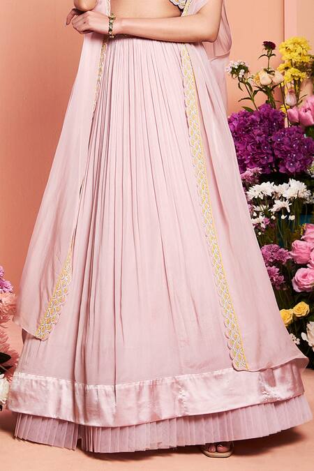 Buy_Niamh By Kriti_Pink Organza, Crepe, Chiffon Bead Work, Pearl Work, Dabka Embroidered Cape Set _Online_at_Aza_Fashions