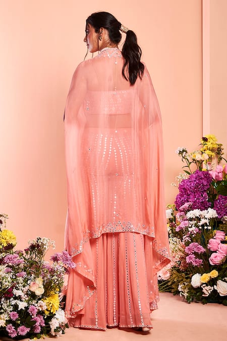 Niamh By Kriti Foil Mirror Work Cape Sharara Set 