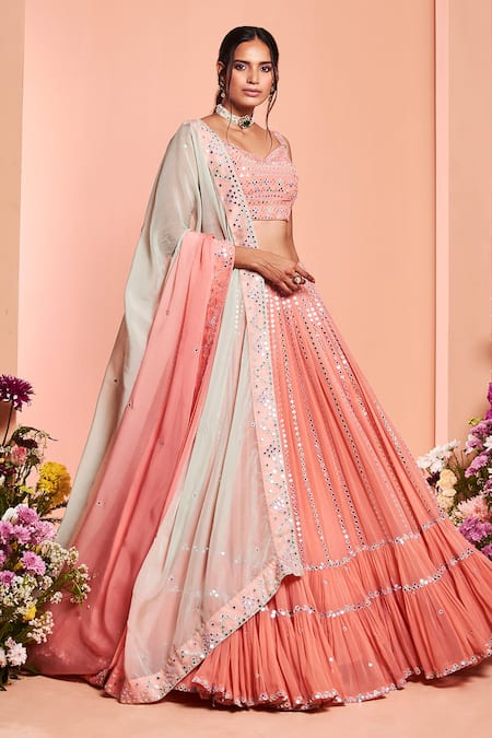 Niamh By Kriti Pink Organza, Georgette Bead Work, Pearl Work, Dabka Foil Mirror Lehenga Set Online at Aza Fashions Niamh By Kriti_Pink Organza, Georgette Bead Work, Pearl Work, Dabka Foil Mirror Lehenga Set _Online_at_Aza_Fashions