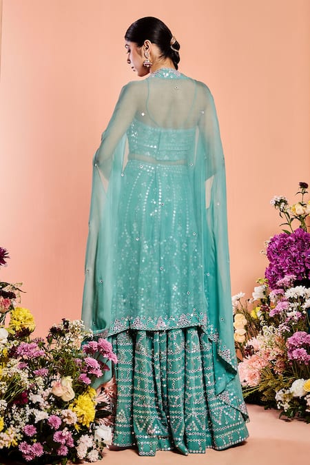 Niamh By Kriti Foil Mirror Work Cape Sharara Set 