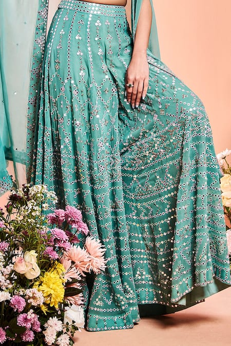 Buy_Niamh By Kriti_Blue Organza, Georgette Resham , Foil Mirror Cape Sharara Set _Online_at_Aza_Fashions