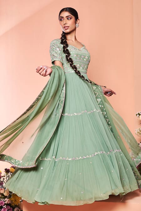 New Anarkali Faux Georgette Gown With Fully 10 Meter Ruffle Flair And Full  Stitched With Dupatta