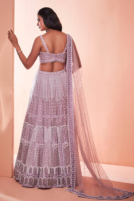 Shop_Niamh By Kriti_Purple Silk Organza Bead Work, Pearl Work, Embroidered Bridal Lehenga Set _at_Aza_Fashions
