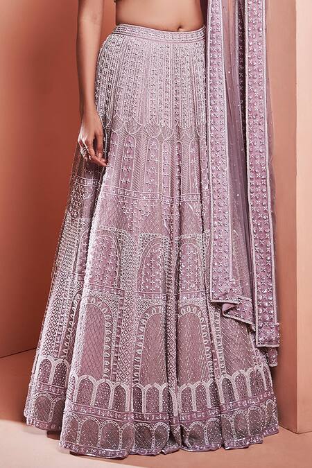 Niamh By Kriti_Purple Silk Organza Bead Work, Pearl Work, Embroidered Bridal Lehenga Set _at_Aza_Fashions