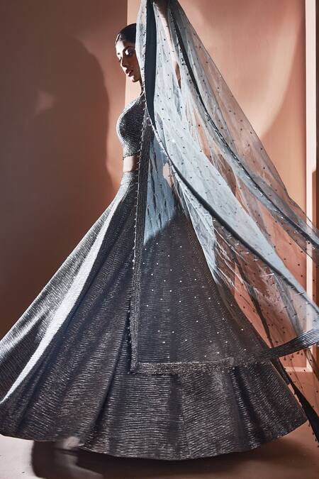 Niamh By Kriti Grey Lycra Net Sequins, Glass Drops Square Notched Work Lehenga Set Online at Aza Fashions Niamh By Kriti_Grey Lycra Net Sequins, Glass Drops Square Notched Work Lehenga Set _Online_at_Aza_Fashions