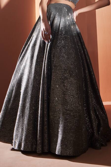 Shop Niamh By Kriti Grey Lycra Net Sequins, Glass Drops Square Notched Work Lehenga Set Online at Aza Fashions Shop_Niamh By Kriti_Grey Lycra Net Sequins, Glass Drops Square Notched Work Lehenga Set _Online_at_Aza_Fashions