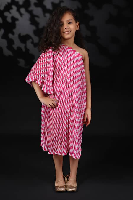 Nikasha_White Georgette Pleated One Shoulder Dress _Online_at_Aza_Fashions