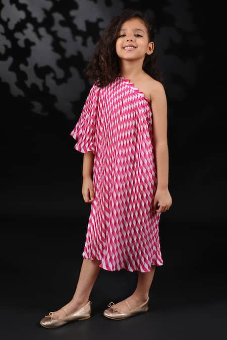 Buy_Nikasha_White Georgette Pleated One Shoulder Dress _Online_at_Aza_Fashions