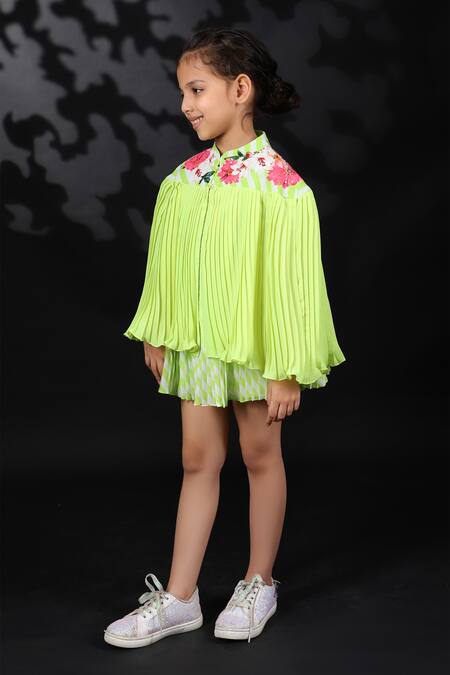 Nikasha_Green Georgette Applique Embroidered Cape With Dress _Online_at_Aza_Fashions