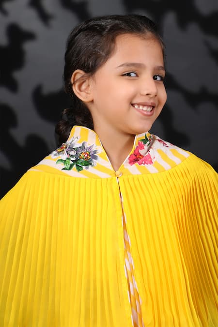 Buy_Nikasha_Yellow Pleated Cape Set With Dress _Online_at_Aza_Fashions