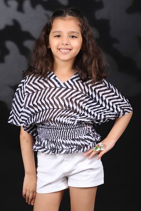 Buy_Nikasha_Black Georgette Tassels Pleated Top _Online_at_Aza_Fashions