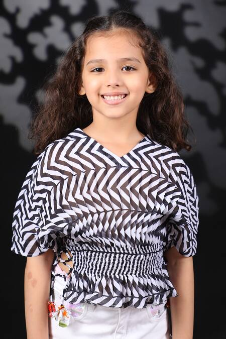 Shop_Nikasha_Black Georgette Tassels Pleated Top _Online_at_Aza_Fashions