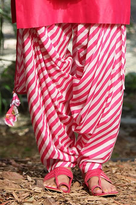 Shop_Nikasha_Pink Cotton, Chanderi Round Kurta Set _Online_at_Aza_Fashions