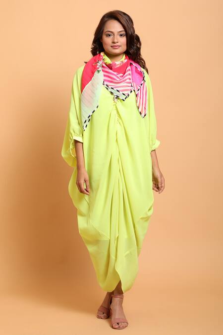 Nikasha_Multi Color Embroidery Leheriya Print Scarf _Online_at_Aza_Fashions