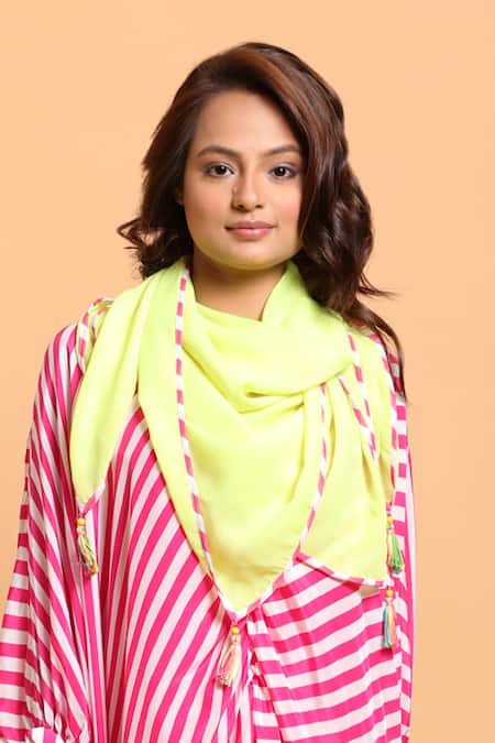 Nikasha Yellow Tassels Embellished Scarf 