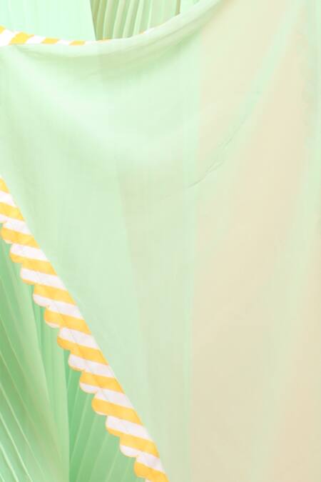 Nikasha_Green Foil Printing Scallop Hem Scarf _Online_at_Aza_Fashions