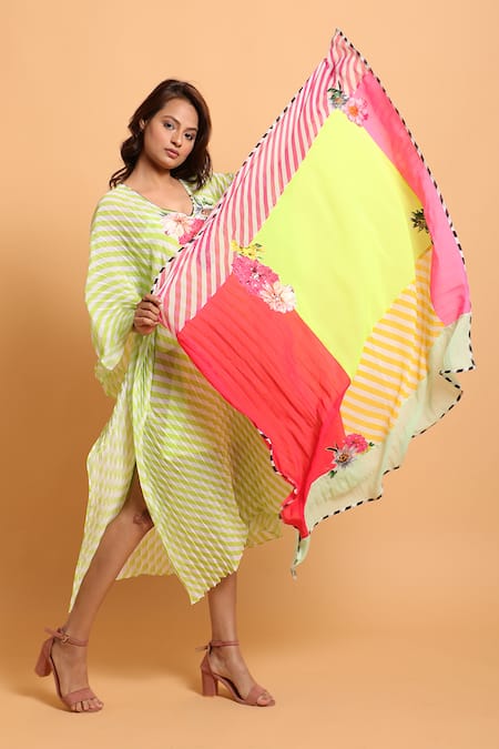 Nikasha Multi Color Embroidery Leheriya Print Scarf 