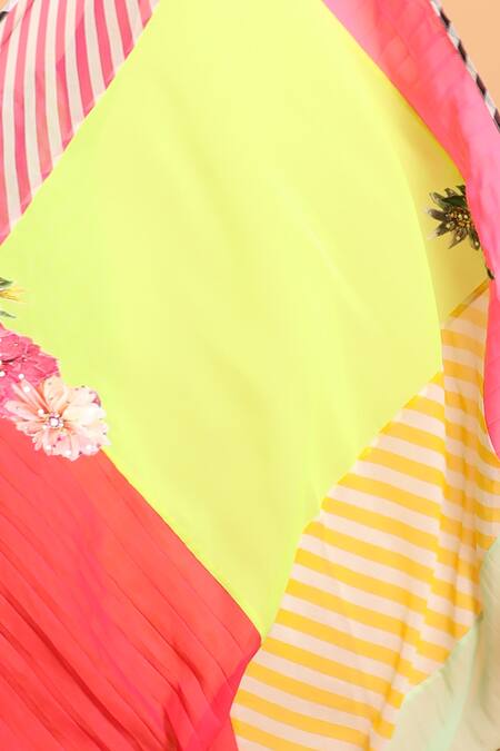 Nikasha_Multi Color Embroidery Leheriya Print Scarf _Online_at_Aza_Fashions