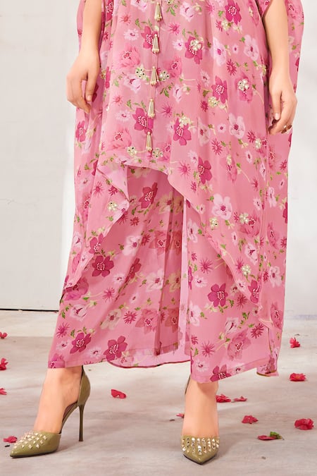 Namrata Lakhotia_Pink Crepe Embroidery Round Printed Kurta And Palazzo Set  _Online_at_Aza_Fashions