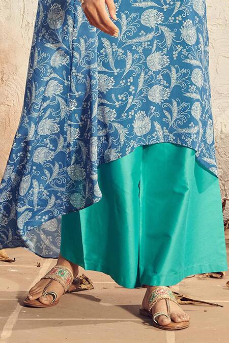 Namrata Lakhotia Blue Crepe Embroidery Round Printed Kurta And Palazzo Set Online at Aza Fashions Namrata Lakhotia_Blue Crepe Embroidery Round Printed Kurta And Palazzo Set _Online_at_Aza_Fashions