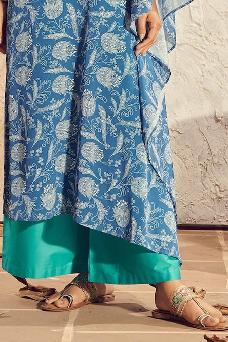 Namrata Lakhotia Blue Crepe Embroidery Round Printed Kurta And Palazzo Set Online at Aza Fashions Namrata Lakhotia_Blue Crepe Embroidery Round Printed Kurta And Palazzo Set _Online_at_Aza_Fashions