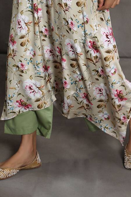 Namrata Lakhotia_Beige Crepe Embroidery Round Printed Kurta And Palazzo Set  _Online_at_Aza_Fashions