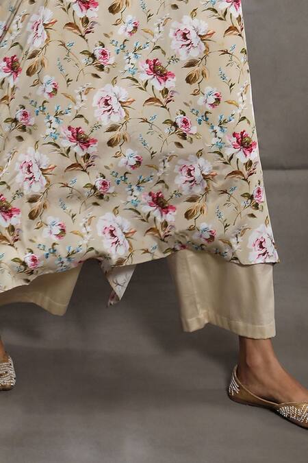 Namrata Lakhotia_Beige Crepe Embroidery Round Printed Kurta And Palazzo Set  _Online_at_Aza_Fashions
