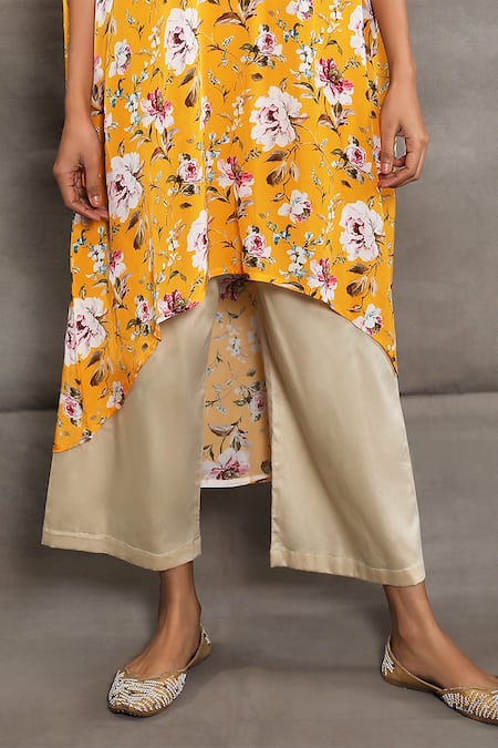 Namrata Lakhotia Beige Crepe Embroidery Round Printed Kurta And Palazzo Set Online at Aza Fashions Namrata Lakhotia_Beige Crepe Embroidery Round Printed Kurta And Palazzo Set _Online_at_Aza_Fashions