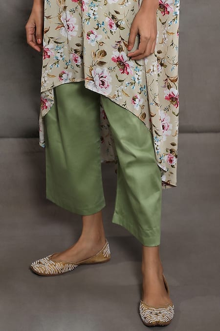 Namrata Lakhotia Beige Crepe Embroidery Round Printed Kurta And Palazzo Set Online at Aza Fashions Namrata Lakhotia_Beige Crepe Embroidery Round Printed Kurta And Palazzo Set _Online_at_Aza_Fashions