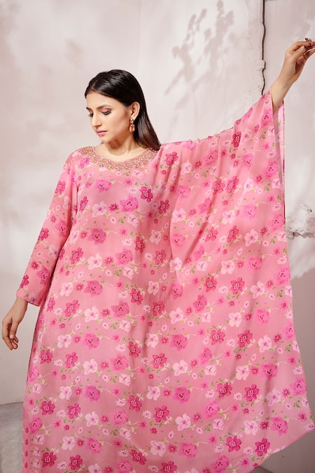 Namrata Lakhotia Pink Crepe Embroidery Round Printed Kurta And Pant Set Online at Aza Fashions Namrata Lakhotia_Pink Crepe Embroidery Round Printed Kurta And Pant Set _Online_at_Aza_Fashions