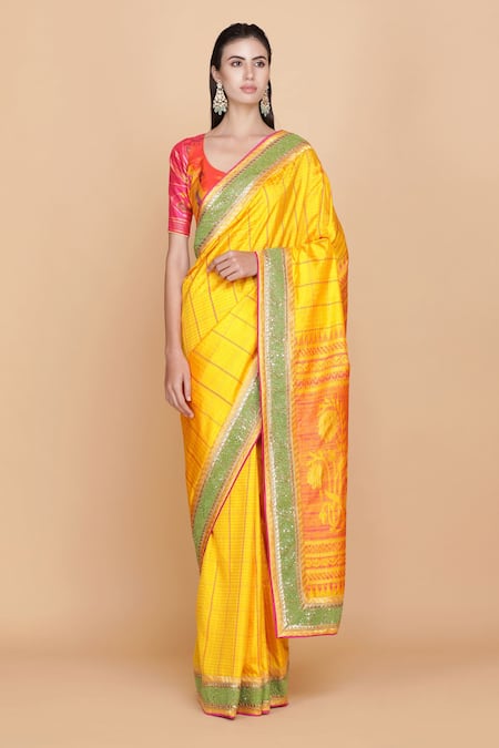 Buy Lemon Yellow Saree In Pure Banarasi Silk With Upada Zari Weave Floral  Jaal Work KALKI Fashion India