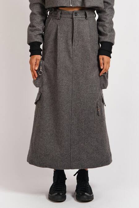 Shop Noughtone Grey 20% Polyester, 80% Wool Pleated Skirt Online at Aza Fashions Shop_Noughtone_Grey 20% Polyester, 80% Wool Pleated Skirt_Online_at_Aza_Fashions
