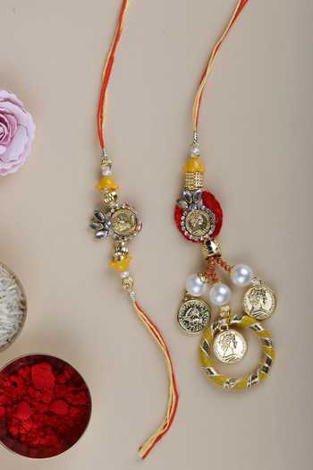 Buy Namasya Bhaiya Babhi Coin Rakhi Set Set Of 2 at Aza Fashions Buy_Namasya_Bhaiya Babhi Coin Rakhi Set Set Of 2_at_Aza_Fashions