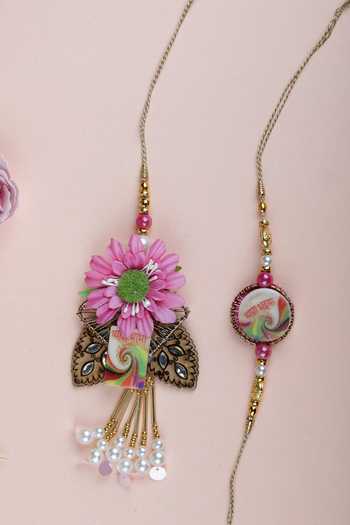 Buy Namasya Pink 3d Floral Motifs Bhaiya Bhabhi Rakhi Of 2 at Aza Fashions Buy_Namasya_Pink 3d Floral Motifs Bhaiya Bhabhi Rakhi Of 2_at_Aza_Fashions