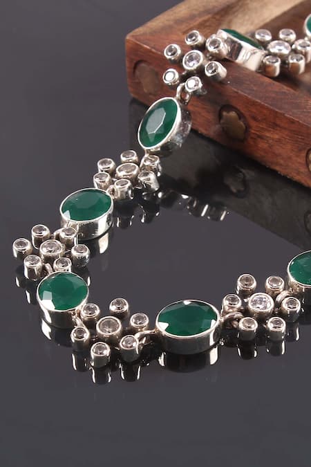 Noor_Silver Plated Handcrafted Floral Necklace_Online_at_Aza_Fashions