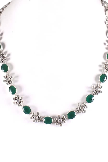 Buy_Noor_Silver Plated Handcrafted Floral Necklace_Online_at_Aza_Fashions