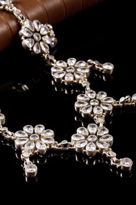Noor_Silver Plated Stone Floral Carved Necklace _Online_at_Aza_Fashions