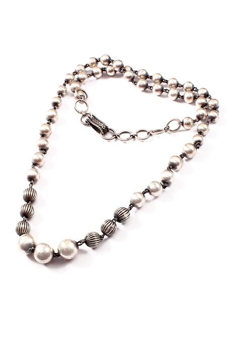 Noor_Silver Plated Oxidized Beaded Necklace_Online_at_Aza_Fashions